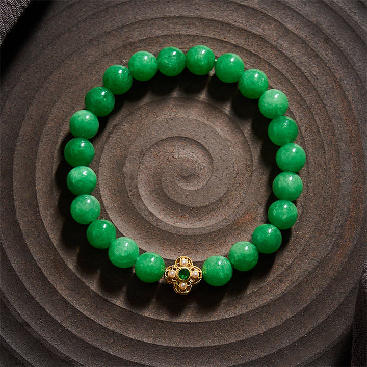 Buddha Stones Pulsera de cuentas de jade y cuarcita natural con forma de flor de la paz - image 1