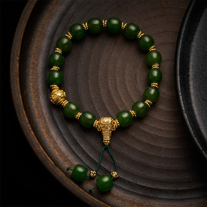 Buddha Stones Pulsera Cyan Jade Harmony con detalles dorados - Jade cian de 9*10 mm - image 0