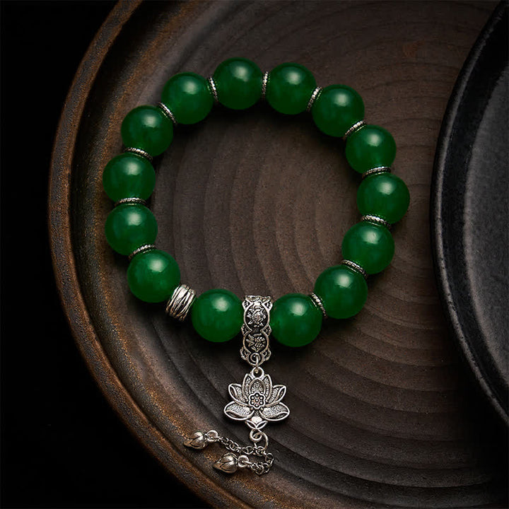 Buddha Stones Pulsera protectora con dije de loto, cuentas de jade y cuarcita verde natural - Jade de cuarcita (circunferencia de la muñeca: 17-18 cm) - image 0