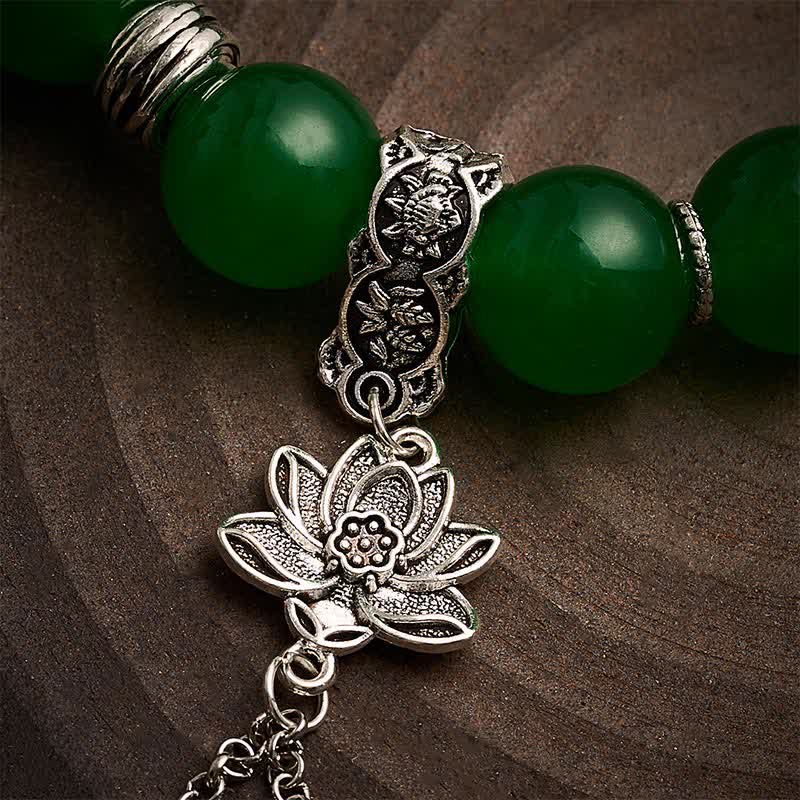 Buddha Stones Pulsera protectora con dije de loto, cuentas de jade y cuarcita verde natural - image 2