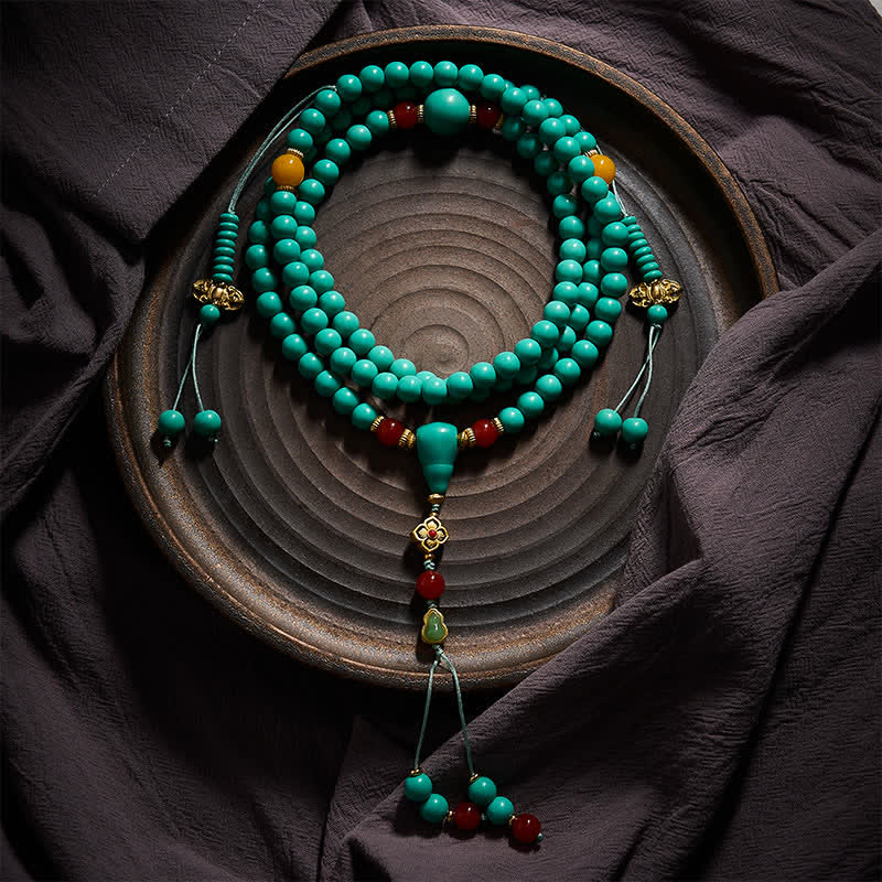 Buddha Stones Mala redondo tibetano turquesa de 108 cuentas para fortalecer el tejido - image 3