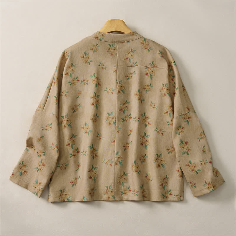 Buddha Stones Chaqueta de mujer estilo vintage Tang con botones de rana y estampado floral, con bolsillos, ideal para otoño. - image 1