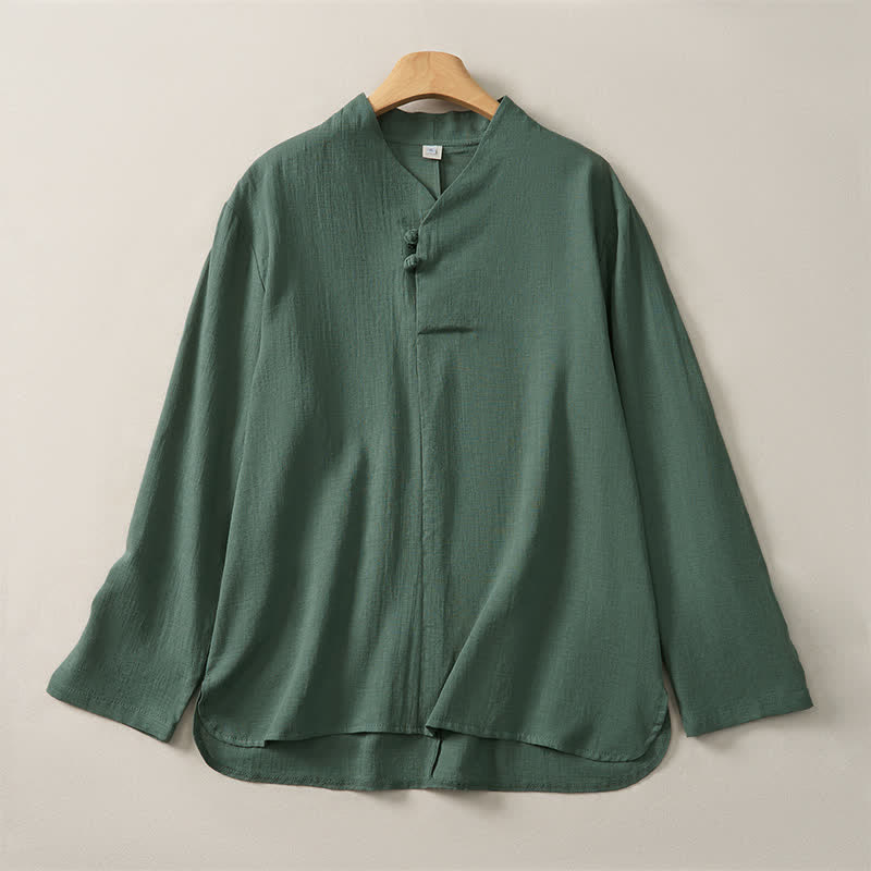Camisas de manga larga de algodón liso para mujer, estilo Tang, informales, con cuello mandarín, con estampado de Buddha Stones para primavera y otoño. - Verdemar - US16, UK/AU20, EU48 (5XL) - image 0