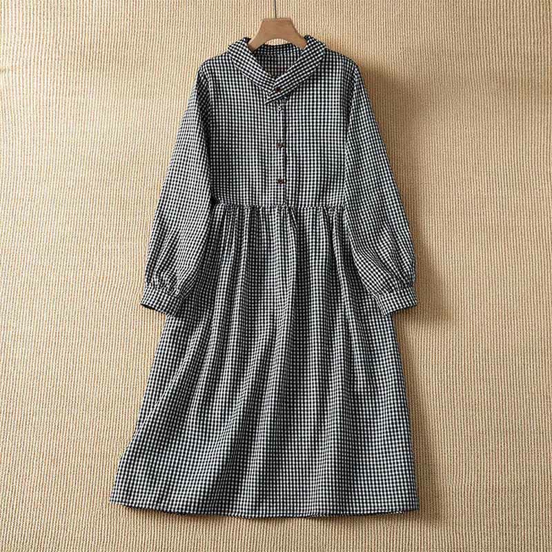 Buddha Stones Vestido de mujer vintage de otoño, con botones, estampado de cuadros vichy en blanco y negro, manga larga y bolsillos. - Gris - US12, UK/AU16, EU44 (2XL) - image 0