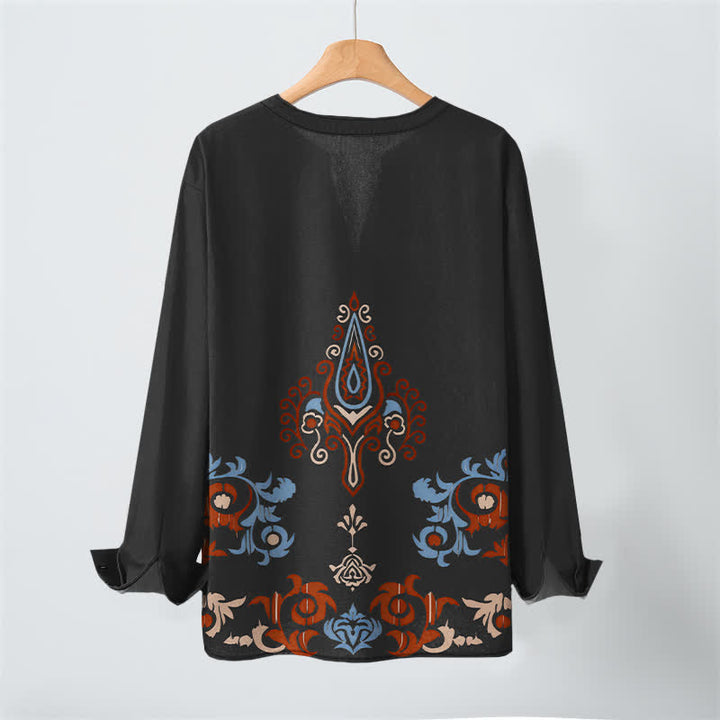 Buddha Stones Camisas de manga larga para hombre de algodón con cuello en V, estampado geométrico multicolor tribal y botones. - image 10