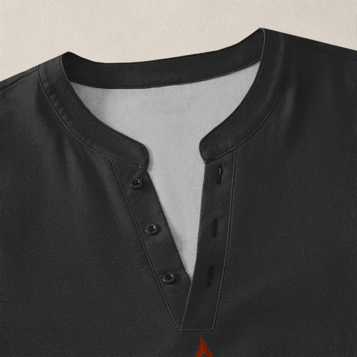 Buddha Stones Camisas de manga larga para hombre de algodón con cuello en V, estampado geométrico multicolor tribal y botones. - image 12