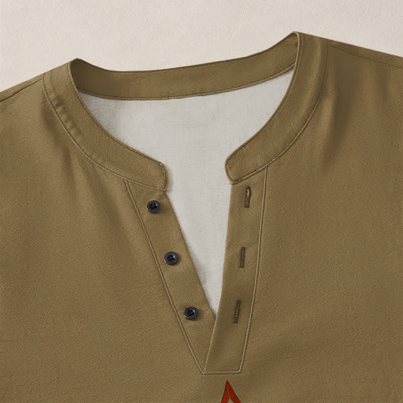 Buddha Stones Camisas de manga larga para hombre de algodón con cuello en V, estampado geométrico multicolor tribal y botones. - image 18