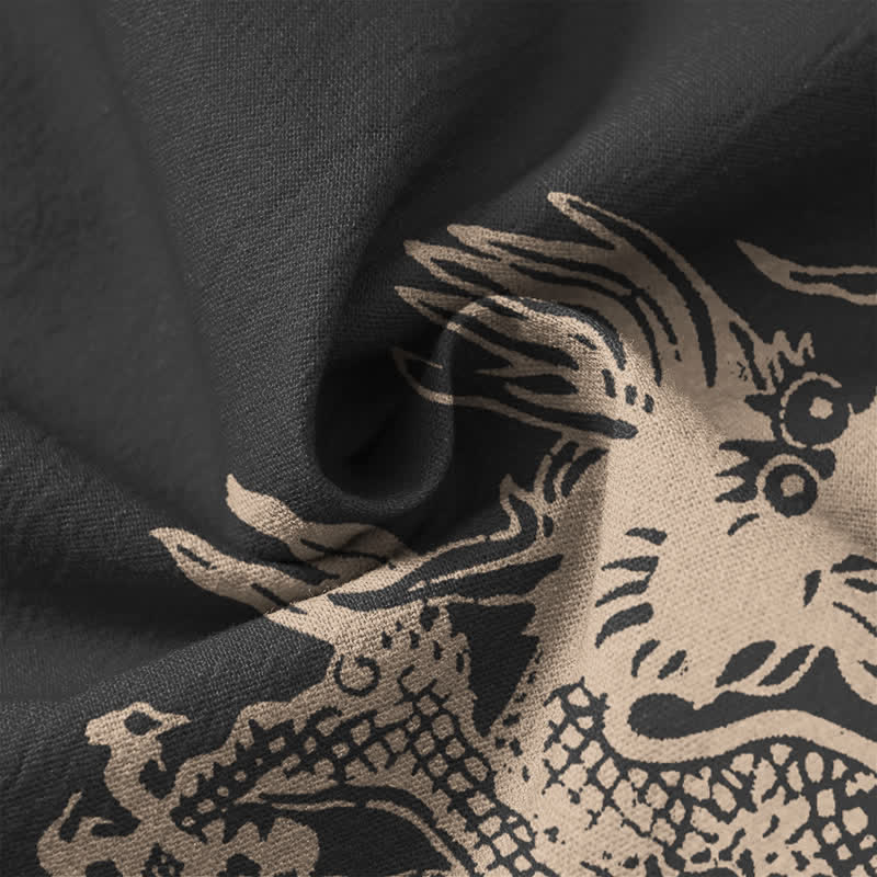 Buddha Stones Camisas de manga larga para hombre con cuello en V y botones, estampado de dragones de algodón. - image 20