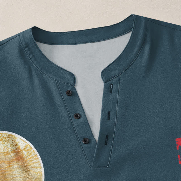 Buddha Stones Camisas de manga larga para hombre de algodón con estampado de olas oceánicas, veleros y luna, cuello en V y botones. - image 4