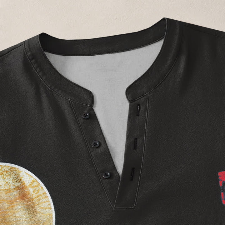 Buddha Stones Camisas de manga larga para hombre de algodón con estampado de olas oceánicas, veleros y luna, cuello en V y botones. - image 11