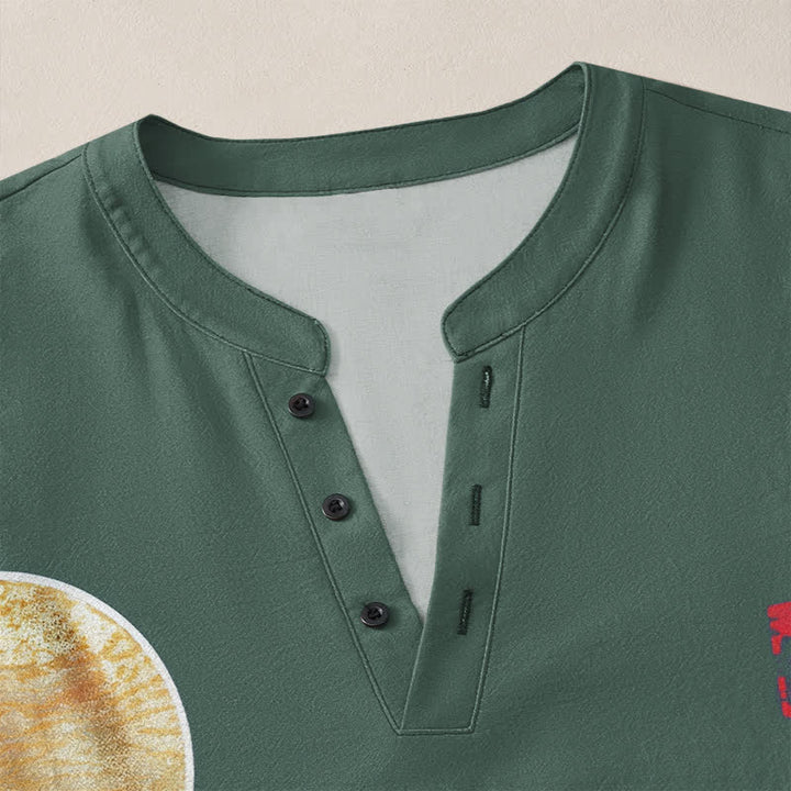 Buddha Stones Camisas de manga larga para hombre de algodón con estampado de olas oceánicas, veleros y luna, cuello en V y botones. - image 18