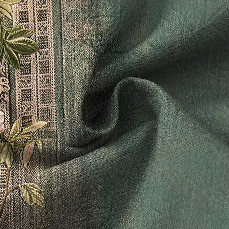 Buddha Stones Camisas de manga larga para hombre de algodón con cuello en V, estampado floral vintage y botones. - image 6