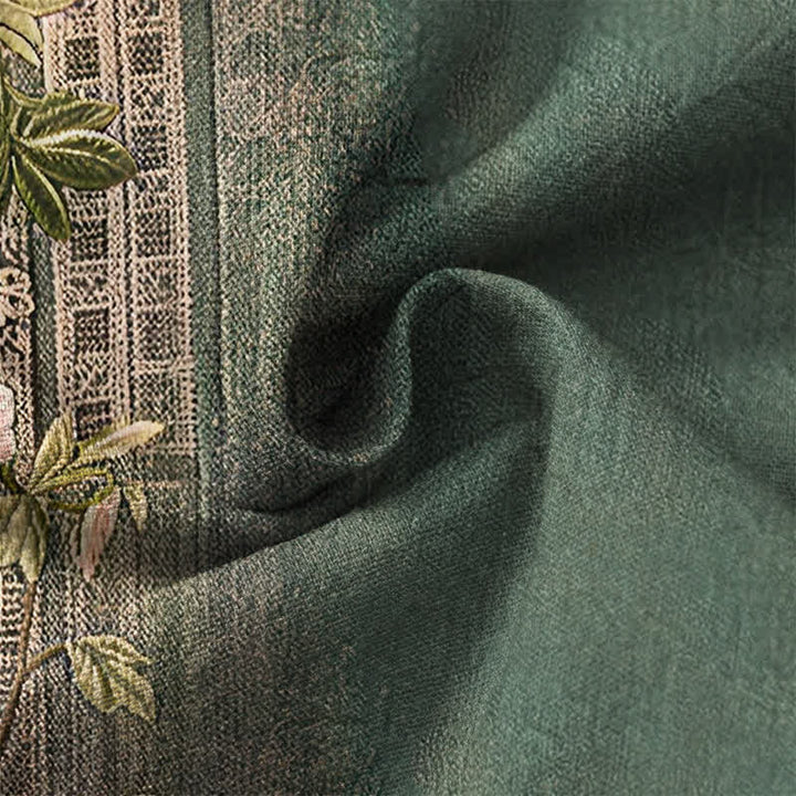 Buddha Stones Camisas de manga larga para hombre de algodón con cuello en V, estampado floral vintage y botones. - image 6