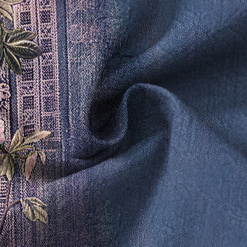 Buddha Stones Camisas de manga larga para hombre de algodón con cuello en V, estampado floral vintage y botones. - image 13