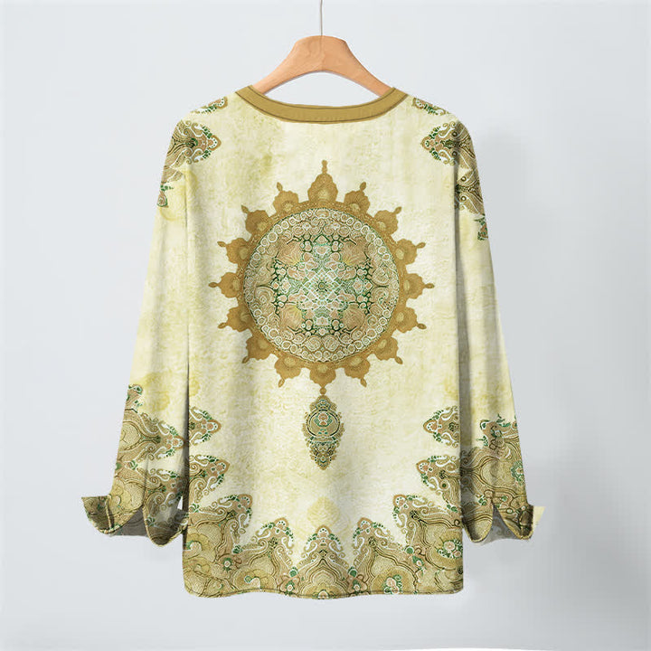 Buddha Stones Camisas de manga larga para hombre de algodón con estampado étnico de mandala paisley y cuello en V con botones. - image 10