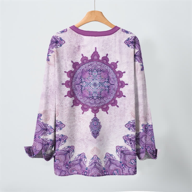 Buddha Stones Camisas de manga larga para hombre de algodón con estampado étnico de mandala paisley y cuello en V con botones. - image 17