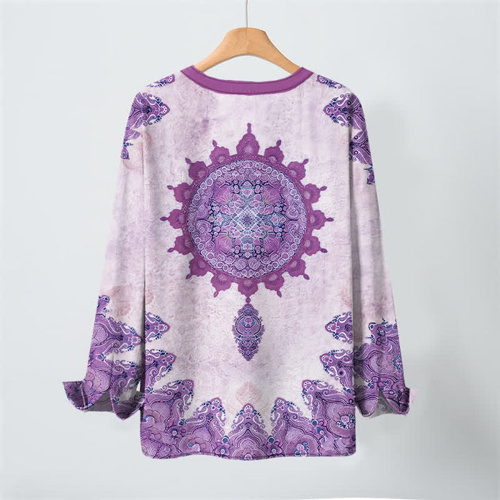 Buddha Stones Camisas de manga larga para hombre de algodón con estampado étnico de mandala paisley y cuello en V con botones. - image 17