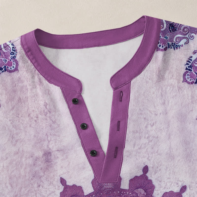 Buddha Stones Camisas de manga larga para hombre de algodón con estampado étnico de mandala paisley y cuello en V con botones. - image 18