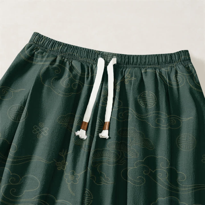 Buddha Stones Pantalones harem para hombre de algodón puro con estampado tradicional de medallón de nube, cordón ajustable y bolsillos. - image 9