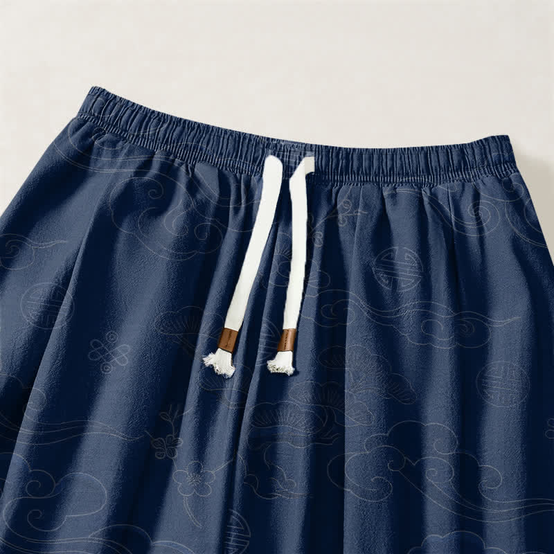 Buddha Stones Pantalones harem para hombre de algodón puro con estampado tradicional de medallón de nube, cordón ajustable y bolsillos. - image 15