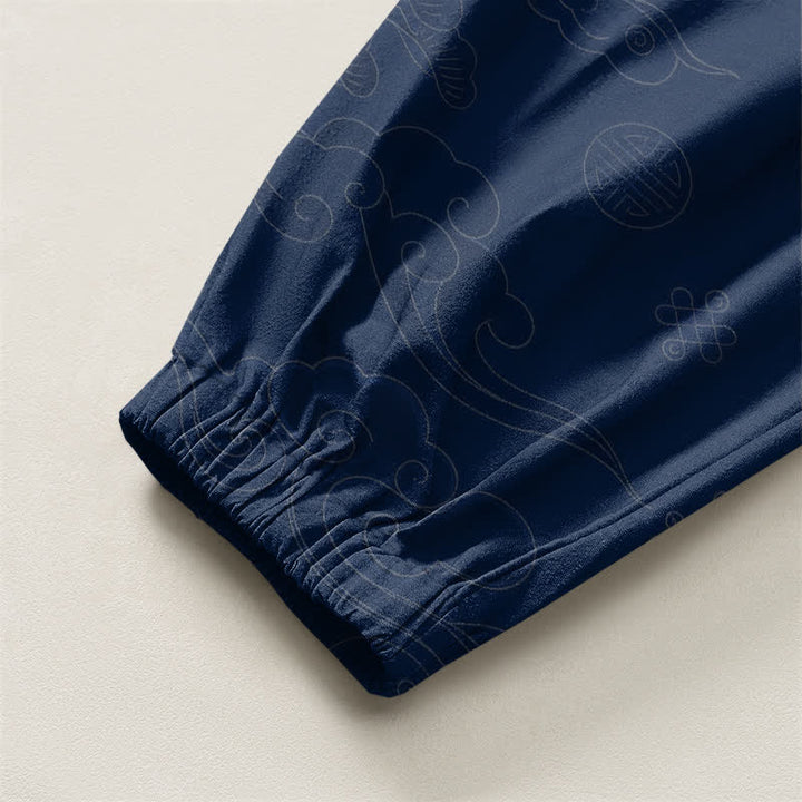 Buddha Stones Pantalones harem para hombre de algodón puro con estampado tradicional de medallón de nube, cordón ajustable y bolsillos. - image 16