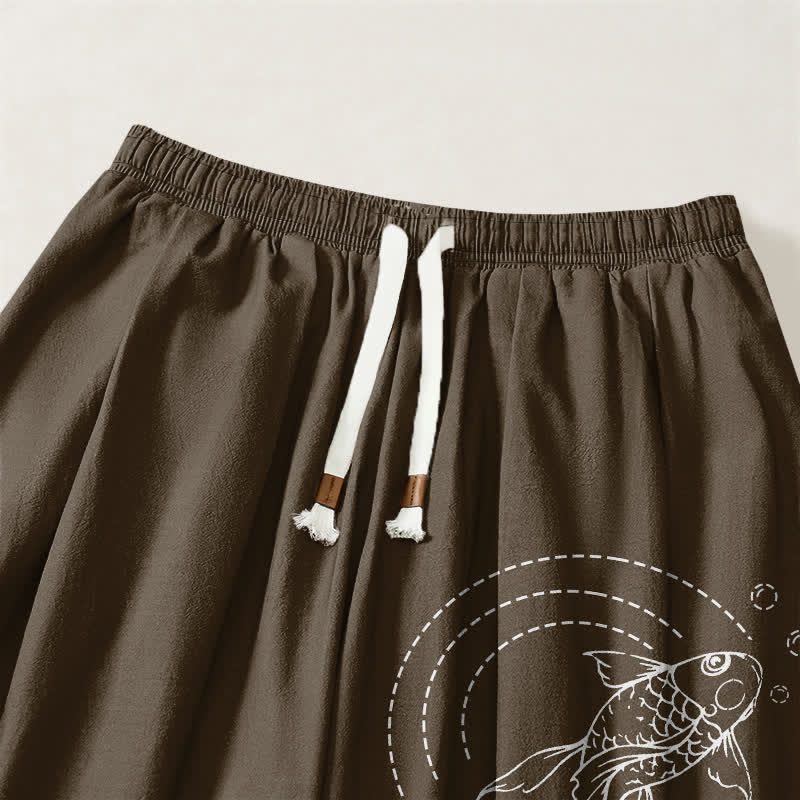 Buddha Stones Pantalones harem para hombre de algodón puro con estampado de peces koi, cordón ajustable y bolsillos. - image 15