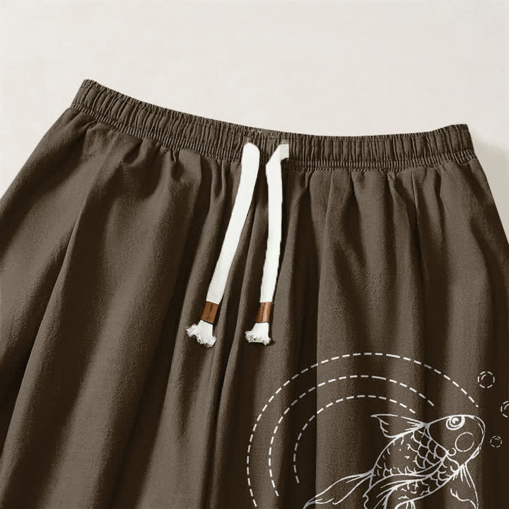 Buddha Stones Pantalones harem para hombre de algodón puro con estampado de peces koi, cordón ajustable y bolsillos. - image 15