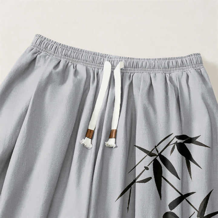 Buddha Stones Pantalones harem para hombre de algodón puro con estampado de bambú y cordón ajustable, con bolsillos. - image 3