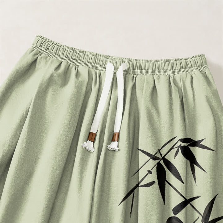 Buddha Stones Pantalones harem para hombre de algodón puro con estampado de bambú y cordón ajustable, con bolsillos. - image 9