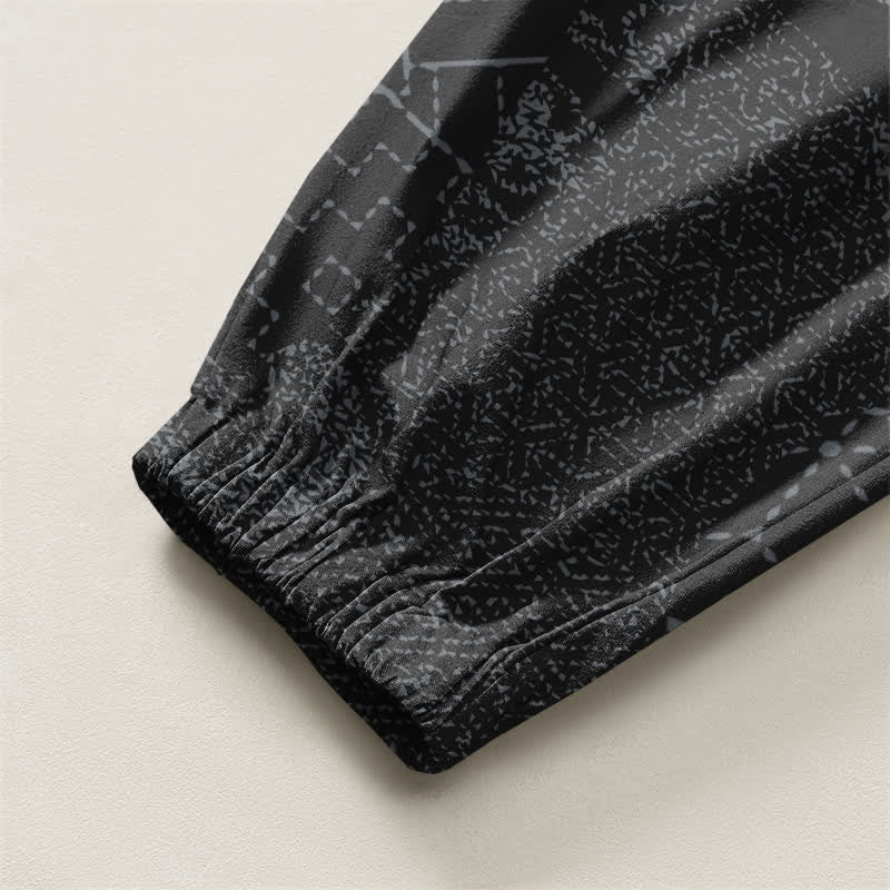 Buddha Stones Pantalones harem para hombre de algodón puro con estampado geométrico de ondas, cordón ajustable y bolsillos. - image 16