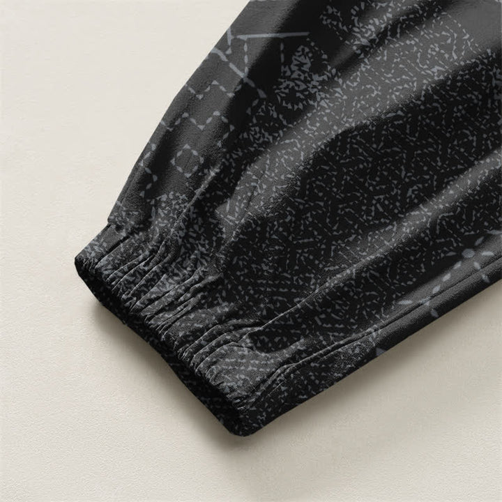 Buddha Stones Pantalones harem para hombre de algodón puro con estampado geométrico de ondas, cordón ajustable y bolsillos. - image 16