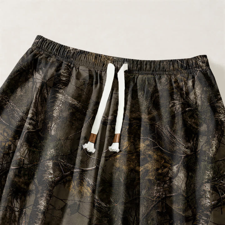 Buddha Stones Pantalones harem para hombre de algodón puro con estampado de camuflaje jaspeado, cordón ajustable y bolsillos. - image 3