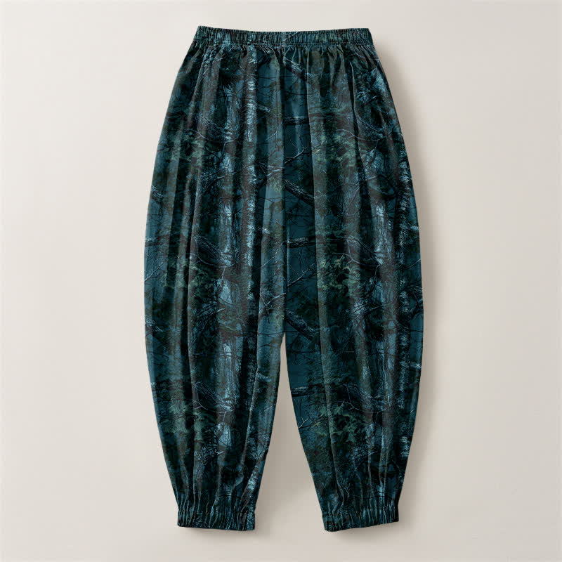 Buddha Stones Pantalones harem para hombre de algodón puro con estampado de camuflaje jaspeado, cordón ajustable y bolsillos. - image 8