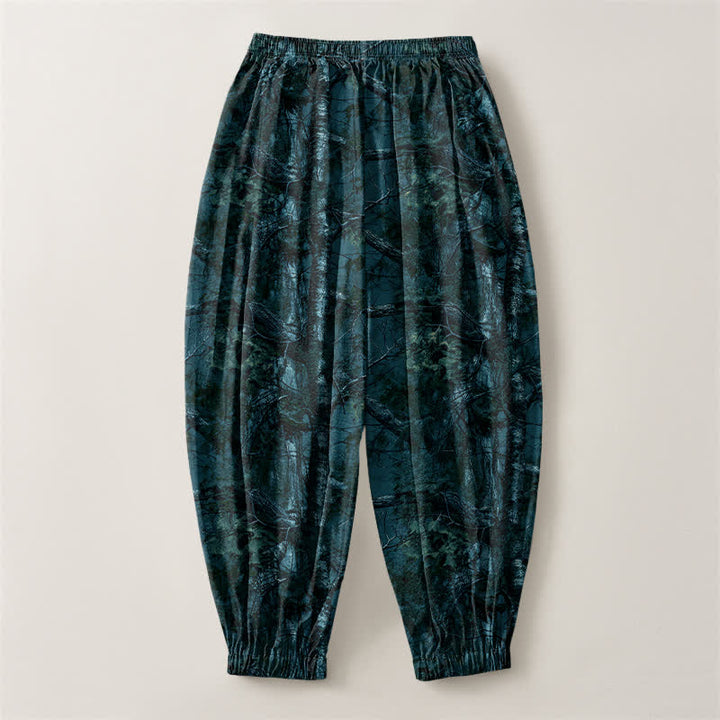 Buddha Stones Pantalones harem para hombre de algodón puro con estampado de camuflaje jaspeado, cordón ajustable y bolsillos. - image 8