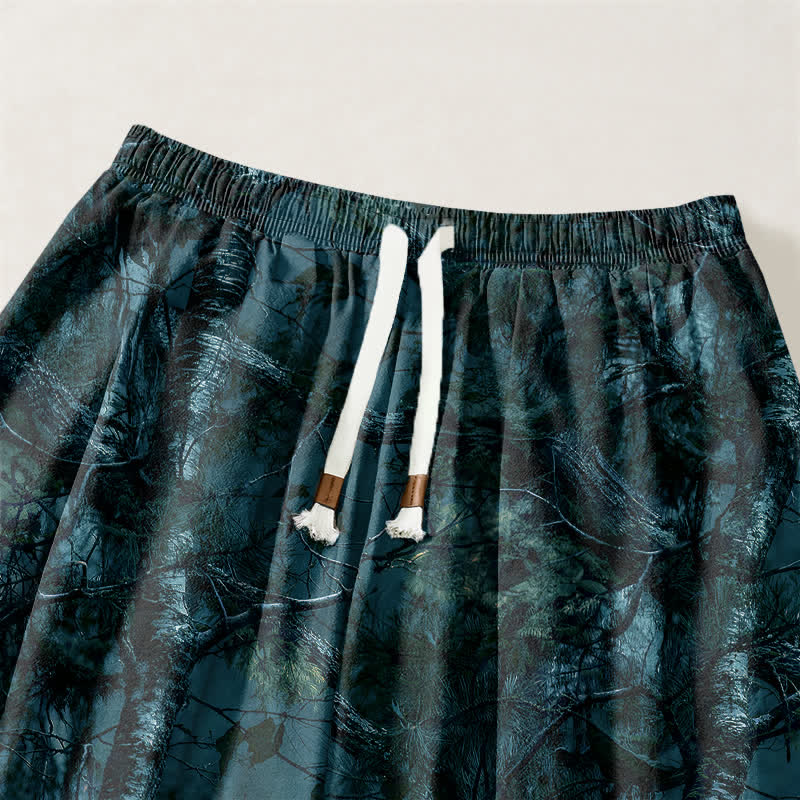 Buddha Stones Pantalones harem para hombre de algodón puro con estampado de camuflaje jaspeado, cordón ajustable y bolsillos. - image 9