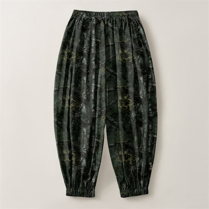 Buddha Stones Pantalones harem para hombre de algodón puro con estampado de camuflaje jaspeado, cordón ajustable y bolsillos. - image 14