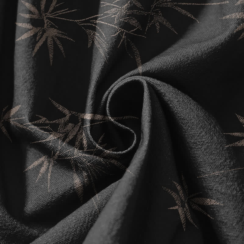 Buddha Stones Pantalones harem para hombre de algodón puro con estampado de hojas de bambú, cordón ajustable y bolsillos. - image 17
