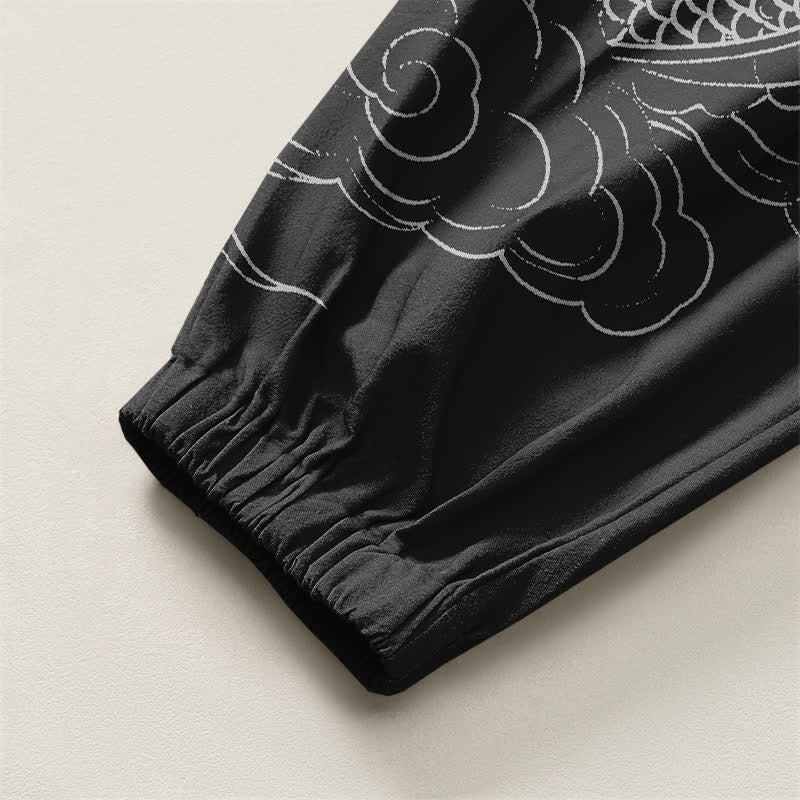 Buddha Stones Pantalones harem para hombre de algodón puro con estampado de nubes y dragones blancos, con cordón ajustable y bolsillos. - image 16