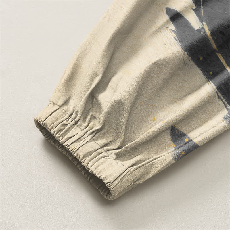 Buddha Stones Pantalones harem para hombre de algodón puro con estampado de paisaje de dragón dorado, cordón ajustable y bolsillos. - image 10