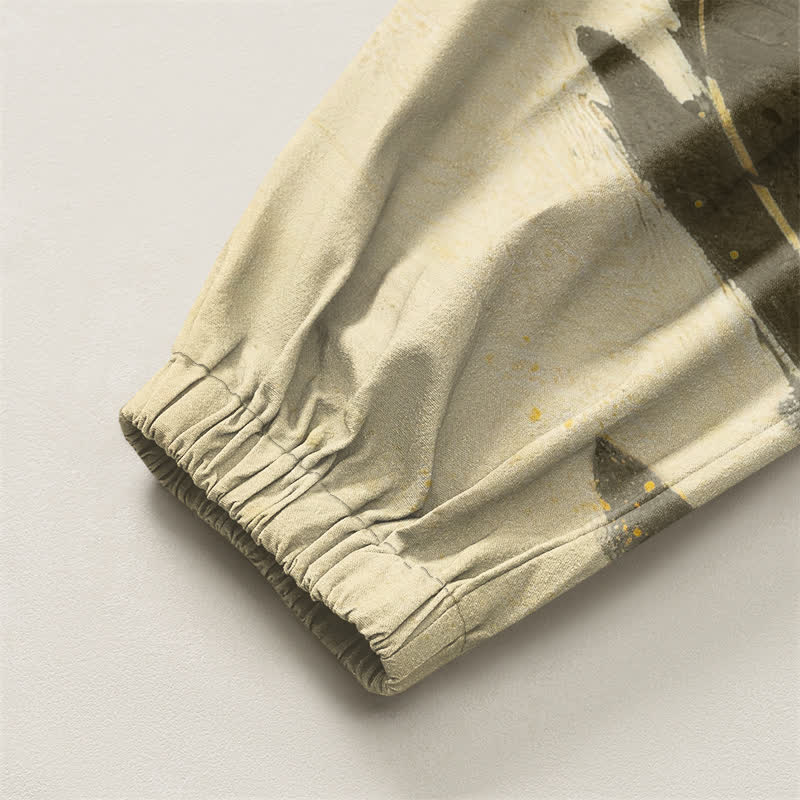 Buddha Stones Pantalones harem para hombre de algodón puro con estampado de paisaje de dragón dorado, cordón ajustable y bolsillos. - image 16