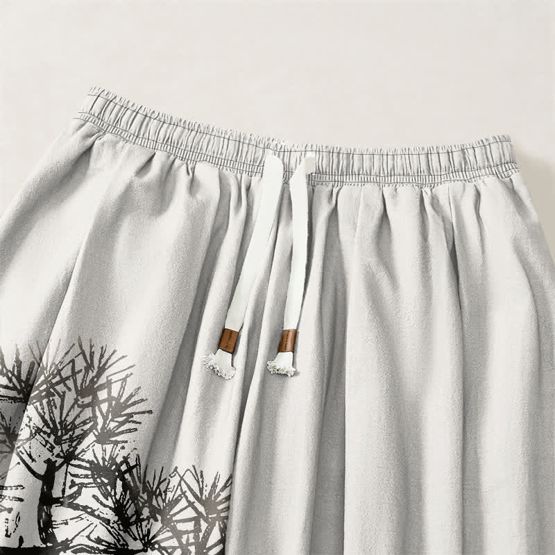 Buddha Stones Pantalones harem para hombre de algodón puro con estampado de pinos y cordón ajustable, con bolsillos. - image 3
