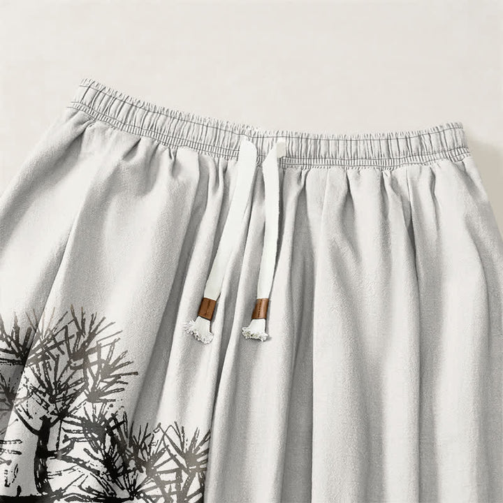 Buddha Stones Pantalones harem para hombre de algodón puro con estampado de pinos y cordón ajustable, con bolsillos. - image 3