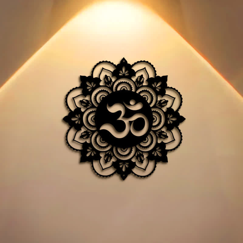 Buddha Stones Mandala sagrado OM para la atención plena, decoración de pared redonda de hierro metálico - image 0