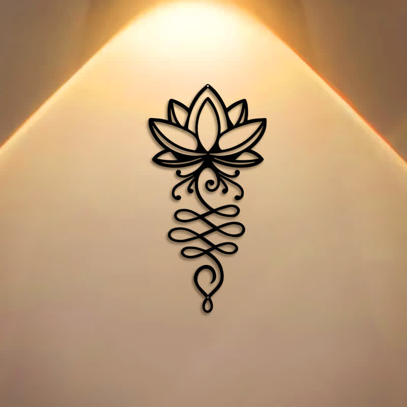 Buddha Stones Adorno de pared minimalista de hierro con forma de loto, símbolo de la iluminación y símbolos significativos. - image 0