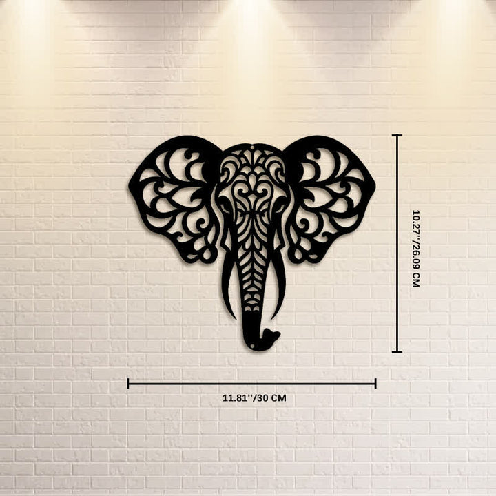 Buddha Stones Decoración de pared de hierro con forma de elefante sagrado que simboliza la sabiduría. - Aprox. 30 cm x 26,09 cm x 0,1 cm / 11,81 pulgadas x 10,27 pulgadas x 0,04 pulgadas - image 4