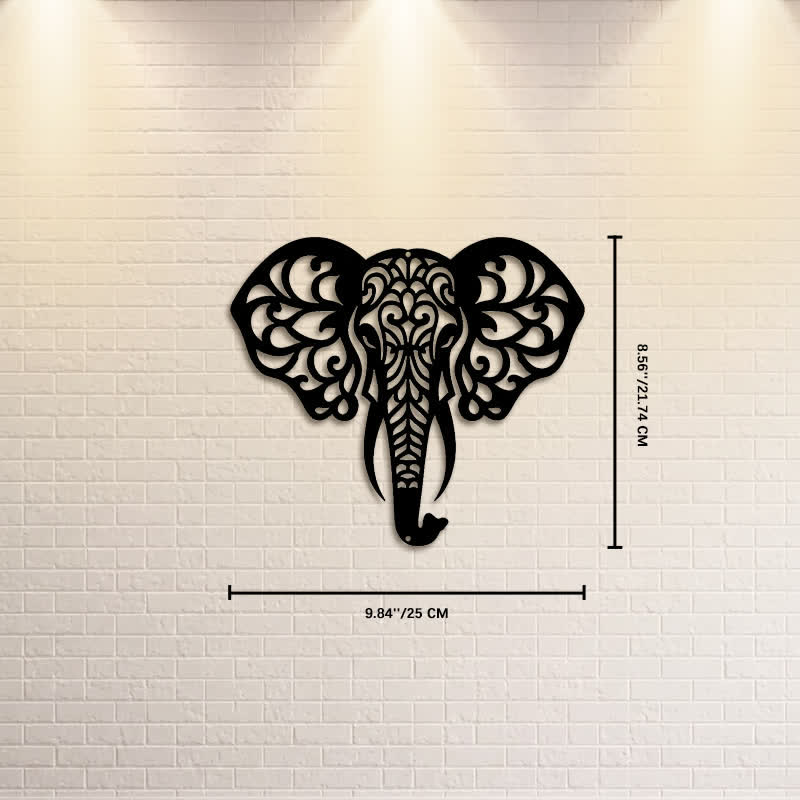 Buddha Stones Decoración de pared de hierro con forma de elefante sagrado que simboliza la sabiduría. - Aprox. 25 cm x 21,74 cm x 0,1 cm / 9,84 pulgadas x 8,56 pulgadas x 0,04 pulgadas - image 2