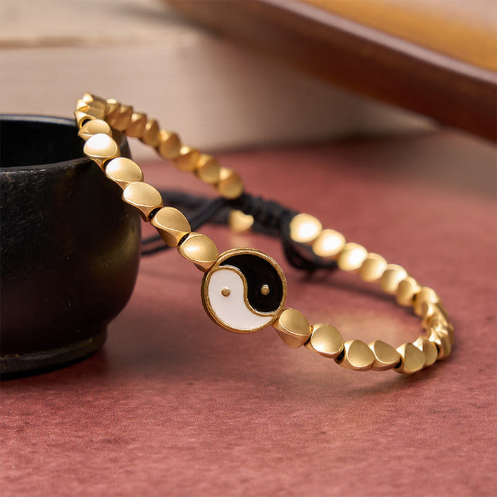 Buddha Stones Pulsera de equilibrio tibetana Yin Yang con cuentas de cobre y cordón negro - image 4