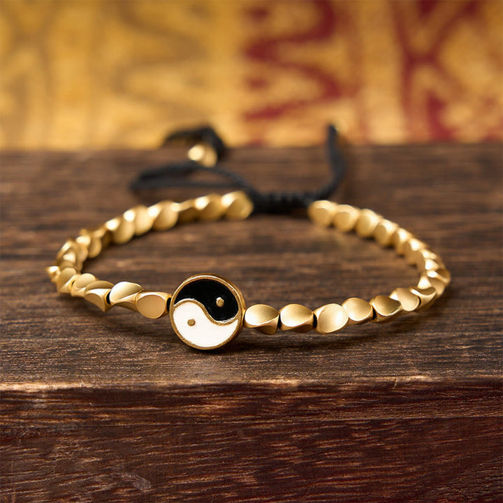 Buddha Stones Pulsera de equilibrio tibetana Yin Yang con cuentas de cobre y cordón negro - image 3