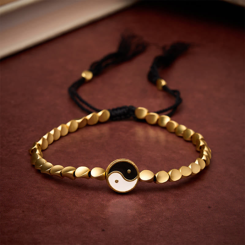 Buddha Stones Pulsera de equilibrio tibetana Yin Yang con cuentas de cobre y cordón negro - 7,9 pulgadas (20 cm) - image 0