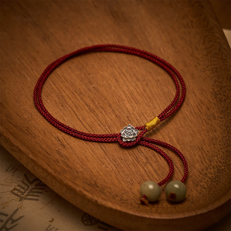Buddha Stones Pulsera vintage de plata de ley 925 Lotus Purity con hilo rojo trenzado. - image 1